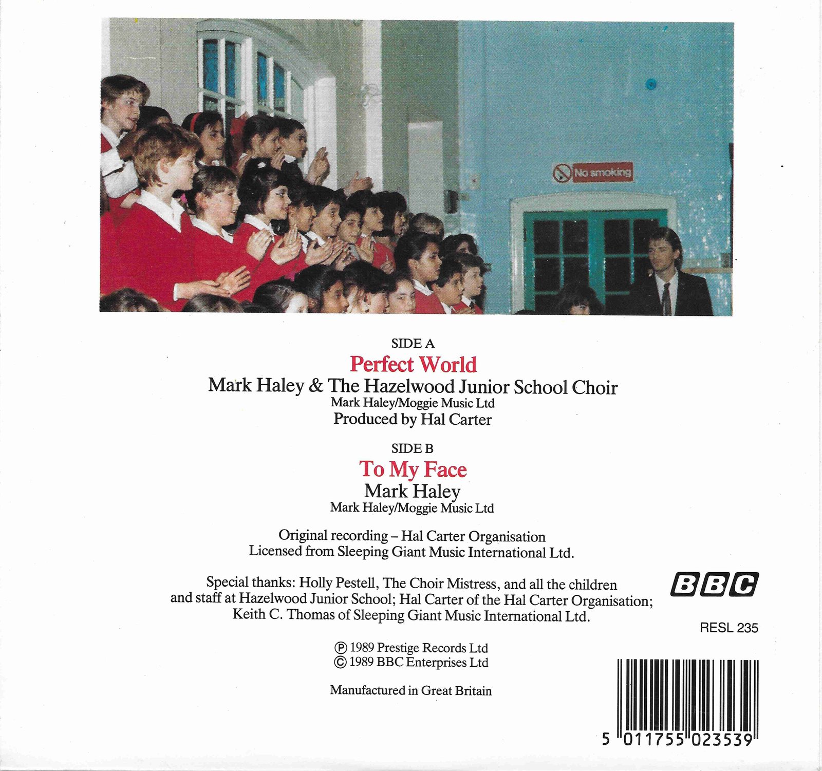 Picture of RESL 235 Perfect world by artist Mark Haley & The Hazlewood Junior School Choir from the BBC records and Tapes library